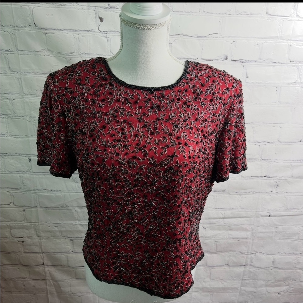 PAPELL Boutique Evening Silk Beaded Top Large